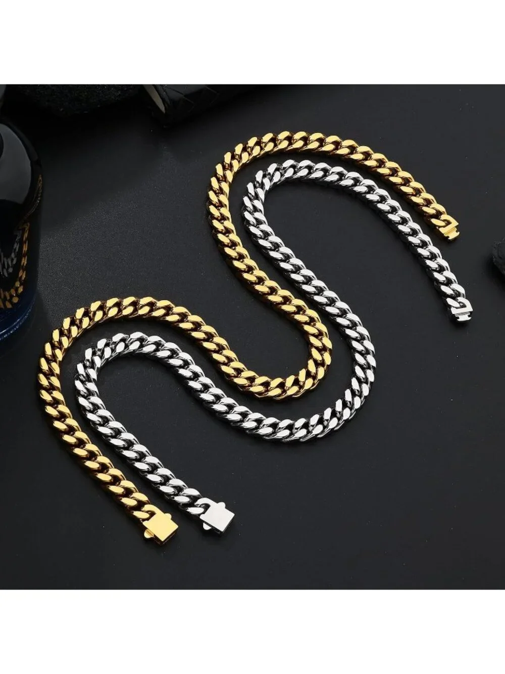 Unisex Gold Chain 9mm Cuban Link 11mm Stainless Steel Gold Silver Plated